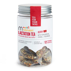 Milkmakers Munchkin Lactation Tea Berry packaging emphasizes organic and caffeine-free formula.