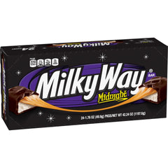 Milky Way Midnight Dark chocolate bars pack with 24 full-size treats for bulk snacking.