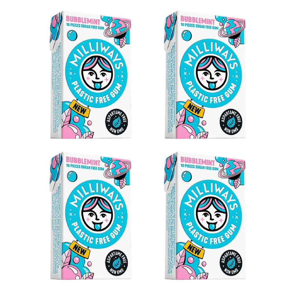 Milliways Bubblemint packaging shown, plastic-free design supports eco-friendly choices.