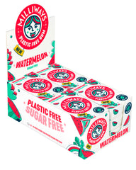 Milliways Watermelon gum packaging shows a plastic-free design for eco friendly snacking.