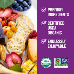 Milton's Organic crackers with four whole grains and three seeds, perfect for upscale tasting spreads.