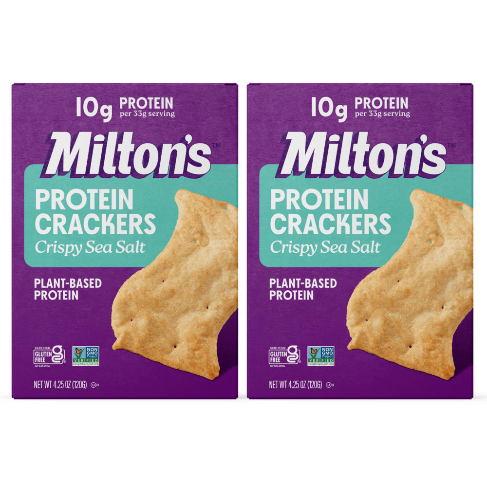 Milton's Craft Bakers Protein Crackers sea-salt crisp for a crunchy protein-rich snack.