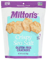 Milton's Gluten Free Crackers sea salt packshot showing a resealable bag for freshness.