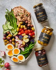 Mina dry cured black olives pack6 label visible emphasizing convenient snack pack
