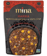 Mina Harira soup can on kitchen counter; ready-to-heat, protein-packed meal.