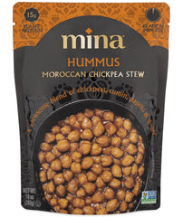 Mina Hummus Moroccan Chickpea Stew packaging shows ready-to-eat convenience