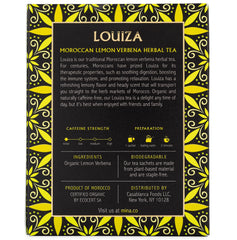 Mina Louiza tea steeped cup reveals refreshing aroma and caffeine free daytime sipping.