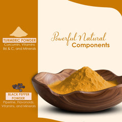 Minature turmeric root powder close-up texture suitable for blends.