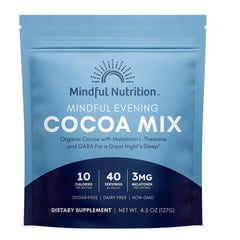 Mindful Nutrition Mindful Evening Cocoa Mix packaging showcases a sugar-free sleep aid option