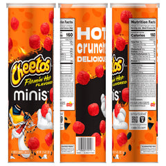 Minis Cheetos Flamin' Hot Bites ready for travel-friendly munching in a compact canister