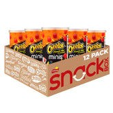 Minis Cheetos Flamin' Hot canister close-up for portable, flavorful snacking.