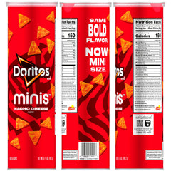 Minis Doritos Nacho Cheese close-up shows bold crisp flavor.