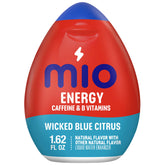 Mio Energy Wicked Blue Citrus bottle on the go for a caffeine boost with hydration.