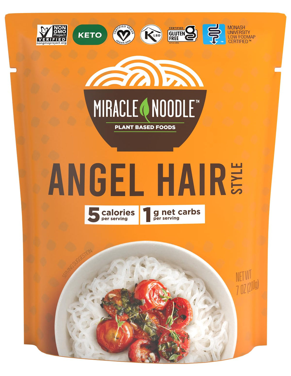 Miracle Noodle angel hair ready-to-eat 6-pack, a convenient low-calorie pasta option.