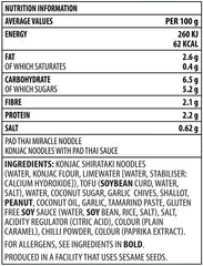 Miracle Noodle Pad Thai packaging close-up highlights ingredients and labeling.