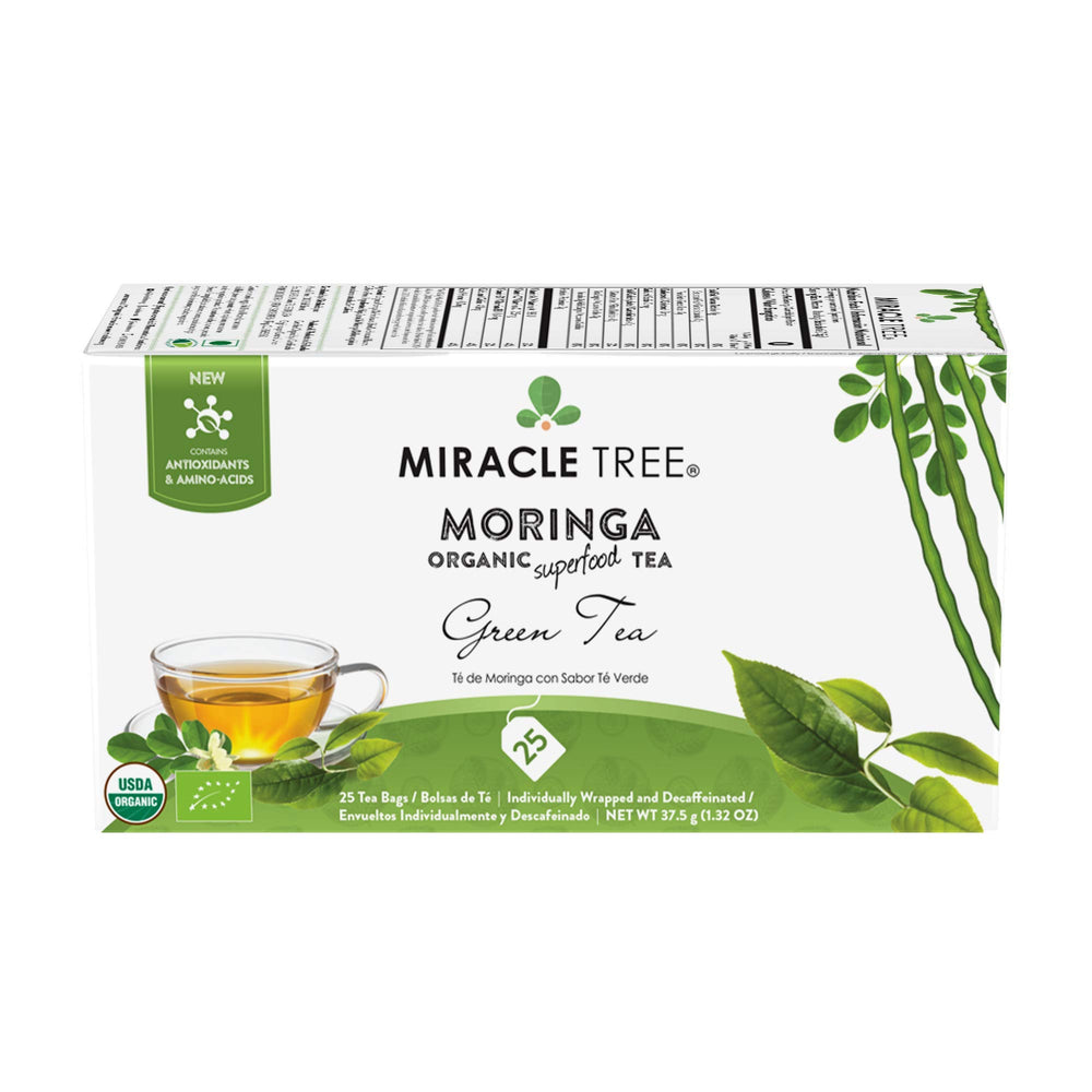Miracle Tree Moringa tea box with bags for convenient daily ritual.