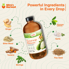 Mira's Harvest Soursop Bitters moringa closeup for natural wellness support