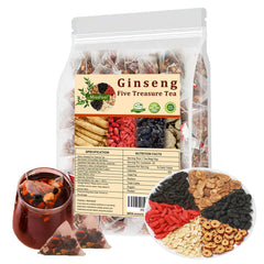 Miss feel Ginseng Five Treasure Tea packaging shows the organic herbal blend for daily wellness