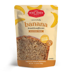 Miss Jones Baking gluten-free banana bread mix pack ready for quick gluten-free baking