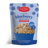 Miss Jones Baking gluten-free blueberry muffin mix pack with real blueberries for a quick breakfast.