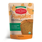 Miss Jones Baking Organic Pumpkin Bread Muffin Mix 16oz packaging showcasing premium ingredients for cozy fall baking.