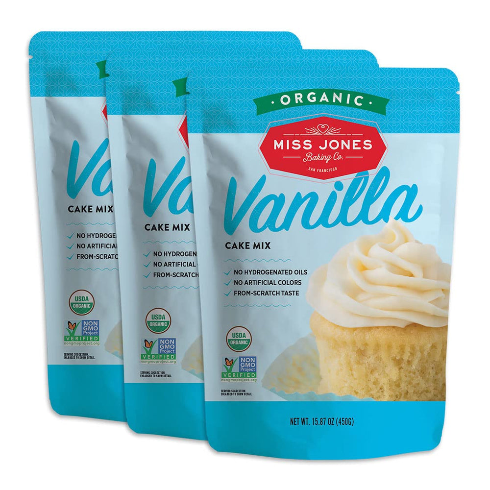 Miss Jones Baking Organic Yellow Cake Mix pack of 3 boxes ready for from-scratch vanilla cake