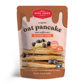 Miss Jones Baking Original Oat Pancake Mix packaging highlights gluten-free oats for a wholesome breakfast