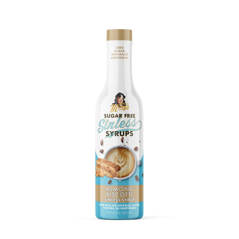 Miss Mary’s Almond Biscotti Sugar-Free Syrup bottle with toasted almond notes for coffee