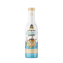 Miss Mary's Sinless Syrup toasted marshmallow packaging showing sugar-free label.