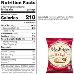 Miss Vickie's Sea Salt Kettle Chips back of bag details pack size and simple ingredients.