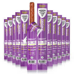 Mission Meats Original Turkey Sticks front label showcases savory protein.