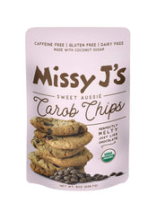 Missy J's Organic Carob Chips 8 oz pack, vegan and gluten-free.