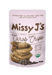 Missy J's Organic Carob Chips 8 oz pack, vegan and gluten-free.