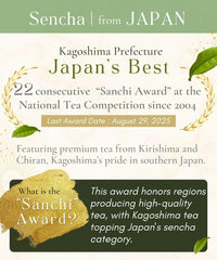 Misty Leaf Kagoshima-origin sencha from Chiran and Kirishima for premium flavor.
