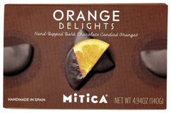 Mitica chocolate candied oranges packaging for gifting and display.
