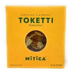 Mitica Rosemary Toketti Pane Carasau Crackers close-up shows crisp texture, ideal for antipasti