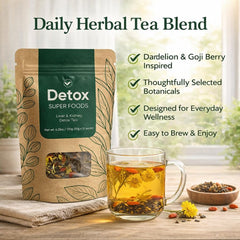 MKSUVGQ close-up of dandelion, goji berry, and cassia seed in the blend
