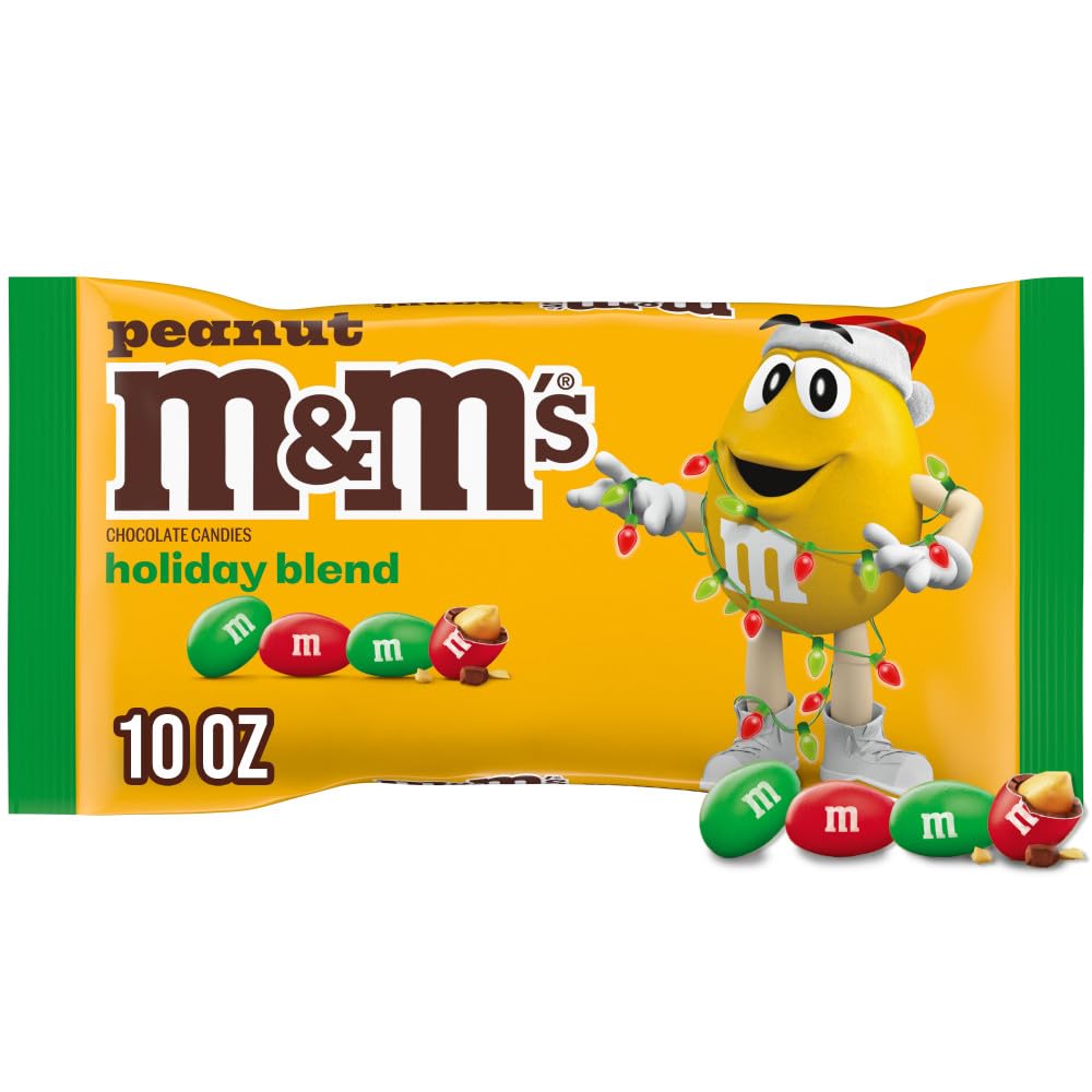 M&M'S Peanut Milk Chocolate Christmas Candy with festive red and green shells