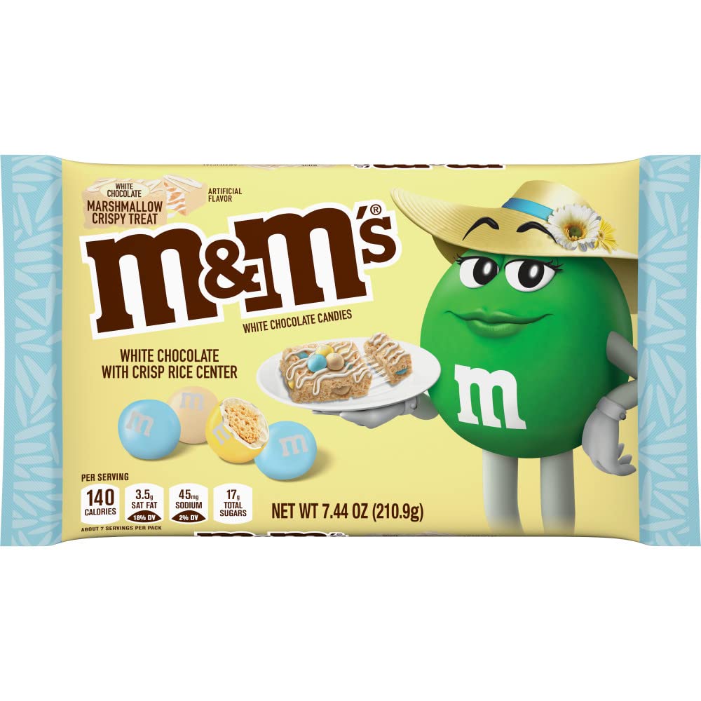 M&M's white chocolate marshmallow crispy treat Easter candy pack in pastel hues, basket-ready