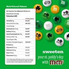 Close-up green white gold M&M'S showing festive colors for treats