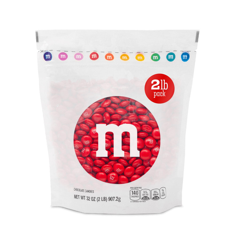 M&M'S World red milk chocolate candy bulk pack on a dessert table for dessert displays