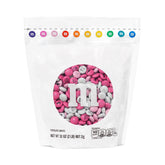M&M'S World It's A Girl pink and white chocolate candy bag for baby showers.
