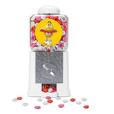 M&M'S WORLD yellow heart dispenser in branded gift box, gift-ready and charming for Valentine gifting.