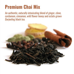 MOCAFÉ Spiced Chai latte mug steaming showcases hot, comforting café-style beverage at home.