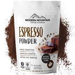 Modern Mountain Espresso Powder bottle pour showing rich, even flavor infusion for baked goods.