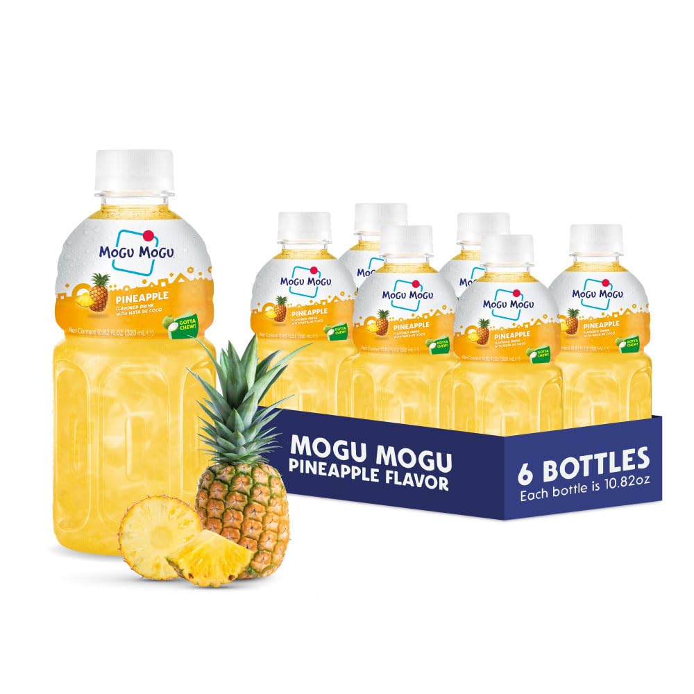 Mogu Mogu pineapple drink bottle with nata de coco pearls for a refreshing snack.