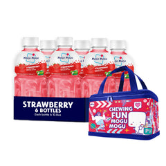 Mogu Mogu strawberry juice bottle with nata de coco for a chewy, refreshing snack.