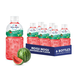 Mogu Mogu Watermelon Juice Bottle Front: refreshing flavor with chewy coconut jelly.