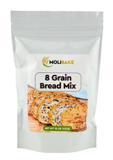 Molibake 8 Grain Bread Mix packshot highlights natural multigrain blend for hearty homemade bread.