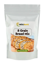 Molibake 8 Grain Bread Mix packshot highlights natural multigrain blend for hearty homemade bread.